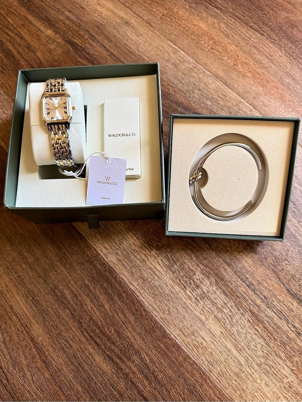 WALDOR & CO. Silver / Gold Set. Watch and Bangle